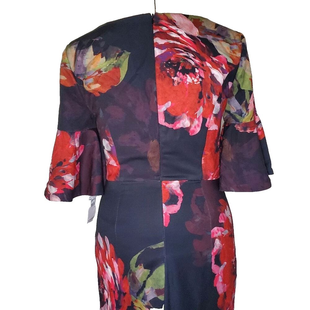 NEW Trina Turk Women’s Dress Size 2 Red Floral Bell Sleeve Stretch Sheath Dress - Picture 7 of 10